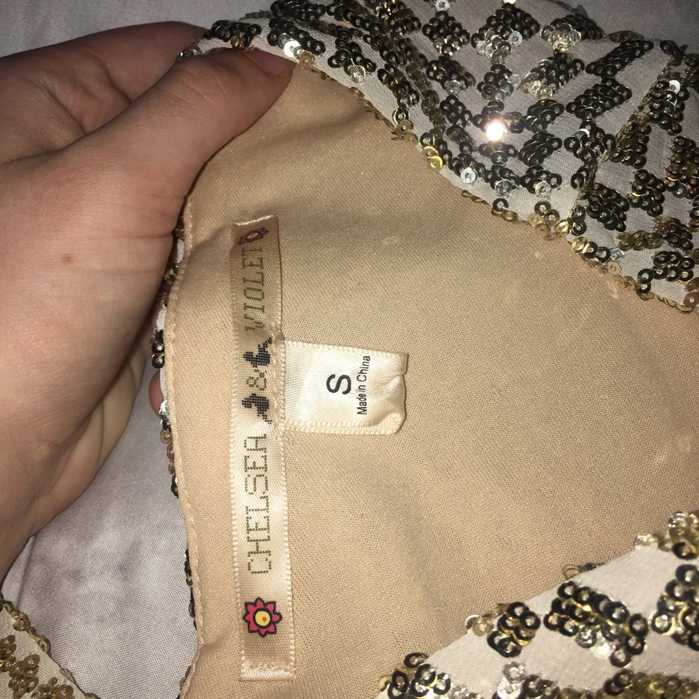 Chelsea & violet gold and tan homecoming dress